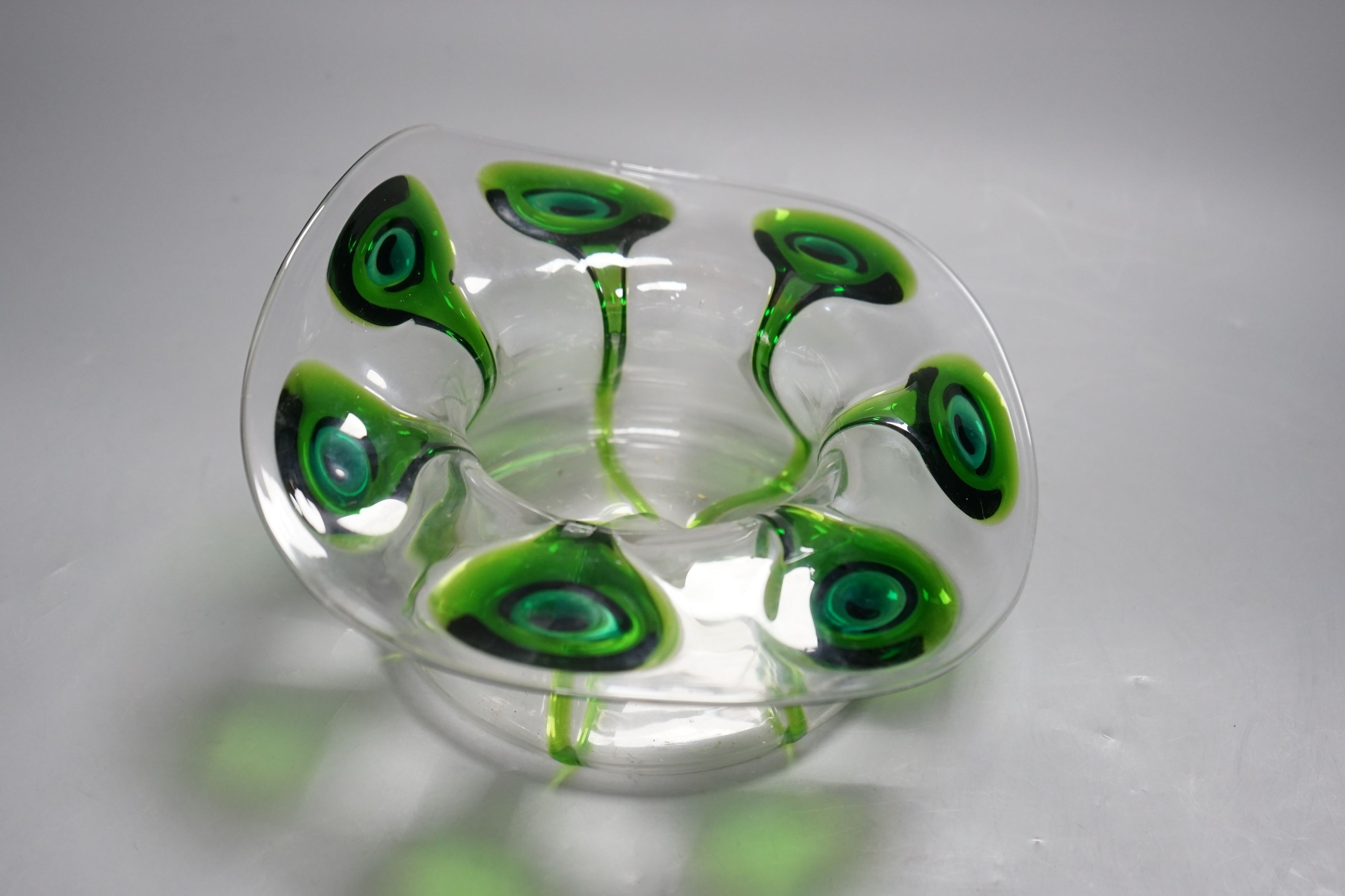 N.B. STUART FOR LIBERY - An Art Nouveau green trailed clear glass bowl, 22cm